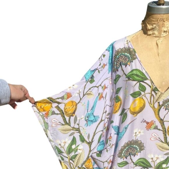 Nicoblu Flora Kaftan Lavender Hummingbird Print Plus Size Beach Swim Cover Up - Picture 11 of 11